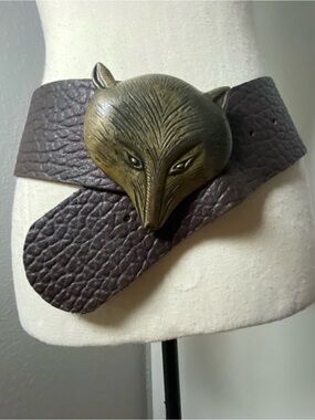 Moss Mills Antique Gold Fox Buckle Brown Leather Waist Belt Size Large